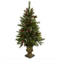 4ft. Pre-Lit Artificial Christmas Tree with Berries & Pinecones, Clear LED Lights