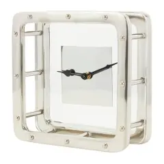 8" Silver Aluminum Geometric Dimensional Open Frame Clock