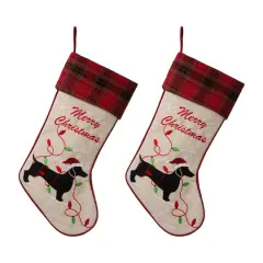 Glitzhome&reg; 21" Merry Christmas Dachshund Stocking, Set Of 2