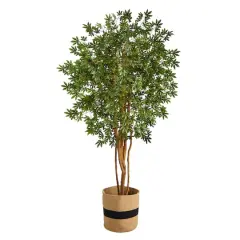 6ft. Japanese Maple Artificial Tree in Handmade Natural Cotton Planter
