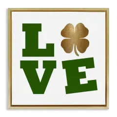 Stupell Industries St Patrick's Day Clover Love Floater Framed Art Gold