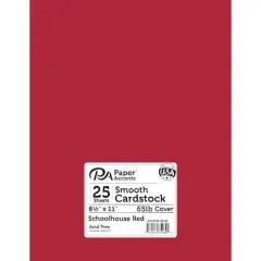 PA Paper&trade; Accents 8.5" x 11" 65lb. Smooth Cardstock, 25 Sheets Schoolhouse Red
