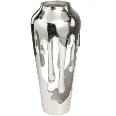 19" Silver Aluminum Drip Vase with Melting Designed Body