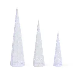 Glitzhome&reg; Lighted Christmas Crystal White Cone Tree Outdoor D&eacute;cor Set