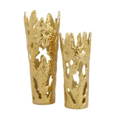 Set of 2" Gold Aluminum Contemporary Vases, 20" x 6" x 7"