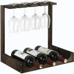 NEX&trade; Wood Wine Bottle Holder with Glass Rack Brown