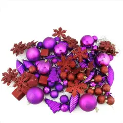 125ct. Purple & Red Shatterproof 3-Finish Christmas Ornaments