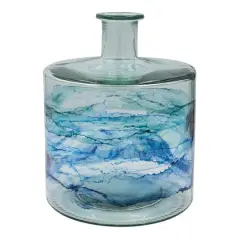 Hello Honey&reg; 10.25" Blue Ombre Hand Painted Reclaimed Glass Vase
