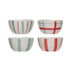 Hello Honey&reg; 5" Red, Aqua & Cream Pattern Hand-Painted Stoneware Bowl Set