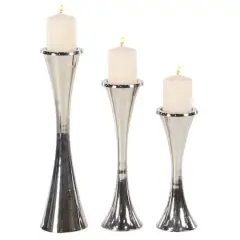 Silver Modern Candle Holder Set