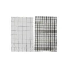 Hello Honey&reg; 28" White & Green Plaid Stonewashed Cotton Tea Towel Set