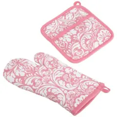 DII&reg; Damask Oven Mitt & Potholder Set Pink