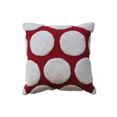 Hello Honey&reg; 18" x 18" Square Red & White Cotton Slub Pillow with Tufted Dots