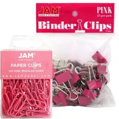 JAM Paper Desk Essentials Paper Clips & Binder Clips Kit Pink