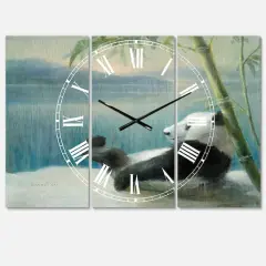 Designart Panda After A Long Day Farmhouse 3 Panel Wall Clock