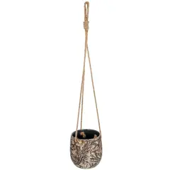 Hello Honey&reg; 5" Brown Hanging Stoneware Planter with Rope
