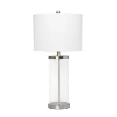 Lalia Home 27.5" Entrapped Glass Table Lamp with White Fabric Shade Brushed Nickel and White