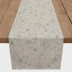 72" Line Floral Cotton Twill Runner Gray