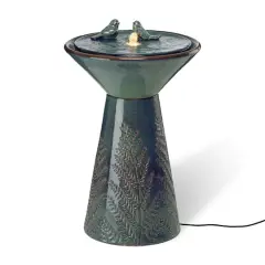 Glitzhome&reg; 27.5" LED Bird Pedestal Ceramic Fountain Turquoise