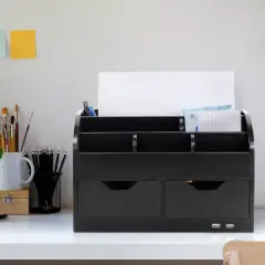 American Art D&eacute;cor&trade; Black Space Saving Desk Organizer with USB Port