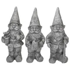 15.75" Gray Gardening Garden Gnomes Outdoor Statues Set