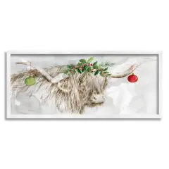 Stupell Industries Cattle with Christmas Ornaments Framed Giclee Art White