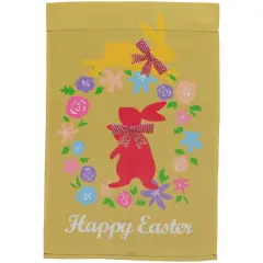 Golden Happy Easter Floral Hopping Bunnies Garden Flag