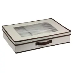 Household Essentials 19" Flatware Storage Box White and Brown