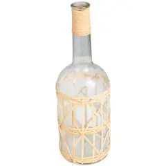 19" Clear Glass Handmade Vase with Light Brown Rattan Woven Body & Neck