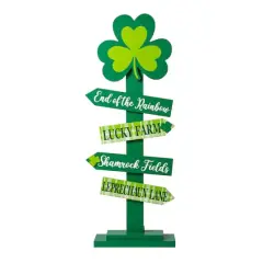 Glitzhome&reg; 36" St. Patrick's Wooden Shamrock Word Sign Porch D&eacute;cor