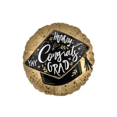 28" Jumbo Black & Gold Graduation Cap Foil Balloon