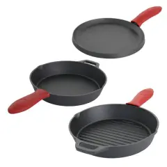 MegaChef Pre-Seasoned Cast Iron 6 Piece Set With Red Silicone Holders