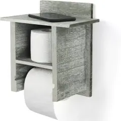 Olive Green Wood Toilet Paper Holder with Storage Shelf