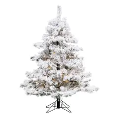 4.5ft. Pre-Lit Flocked Alaskan Pine Artificial Christmas Tree, White LED Lights