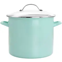 Martha Stewart 12qt. Turquoise Enamel On Steel Stock Pot With Glass Lid
