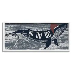 Stupell Industries Ho Ho Ho Christmas Santa Whale Framed Giclee Art White