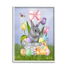 Stupell Industries Pastel Bunny Rabbit Basket Easter Egg Baby Chicks Framed Giclee Art White