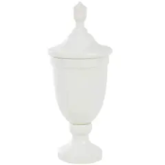 Ceramic Fluted Urn-Shaped Living Room Decorative Jar with Lid White