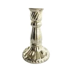 Hello Honey&reg; 6" Antique Silver Finish Debossed Mercury Glass Taper Candle Holder