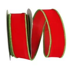 The Ribbon Roll 1.375" x 10yd. Velvet Wired Ribbon Hot Red/Lime