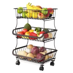 NEX&trade; 24" Brown 3-Tier Multifunctional Fruit & Vegetable Rolling Shelf 