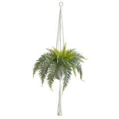 25" Fern Hanging Artificial Plant in Decorative Basket