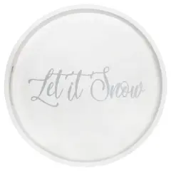 Elegant Designs&trade; 13.8" Round White Wash Let It Snow Serving Tray with Handles
