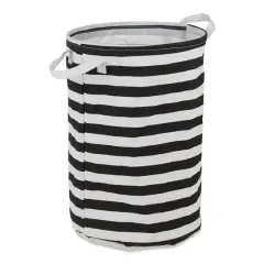 DII&reg; Round Stripes PE-Coated Cotton Polyester Laundry Hamper Black