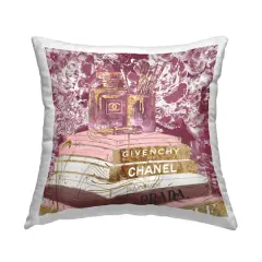 Stupell Industries Glam Designer Books Fashion Accessory Glitz Pink Gold Throw Pillow 18" x 18"