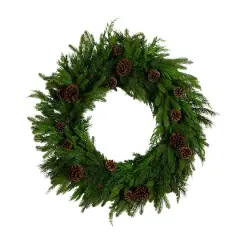 30in. Artificial Norfolk Mixed Pine Wreath with Pinecones