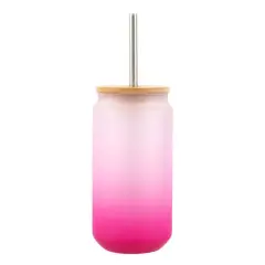 18oz. Frosted Glass Sublimation Tumbler with Bamboo Lid & Straw by Make Market&reg; Pink