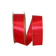 JAM Paper 2.5" x 50yd. Satin Metallic Wired Ribbon Red/Gold