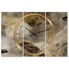 Designart Glam Gold Desert Neutral Modern 3 Panel Wall Clock