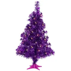 2ft. Pre-Lit Iridescent Purple Tinsel Pine Artificial Christmas Tree, Warm White Lights